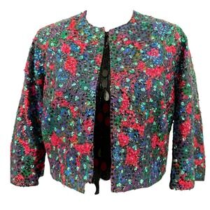 Vintage Women's Jacket Cropped Sequin Embellished British Crown Colony Size 14